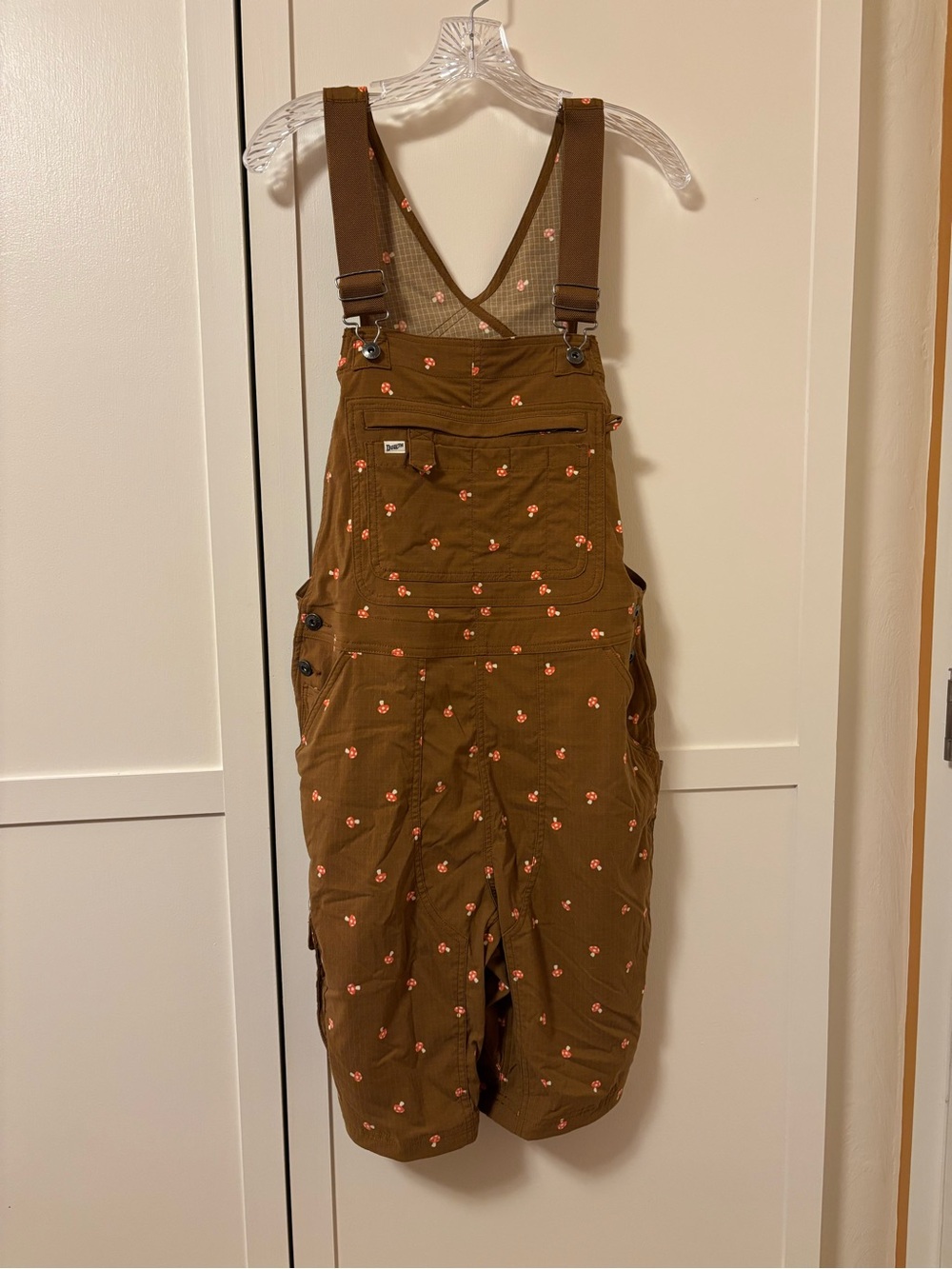 Duluth Trading Co Brown Overalls with Mushroom Print